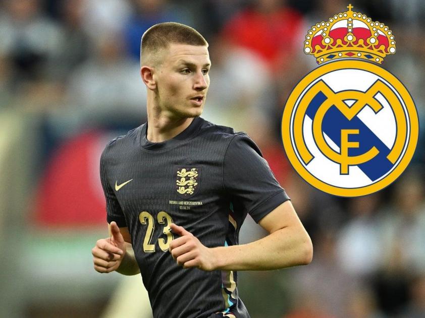 Adam Wharton và logo Real Madrid, tin đồn chuyển nhượng.